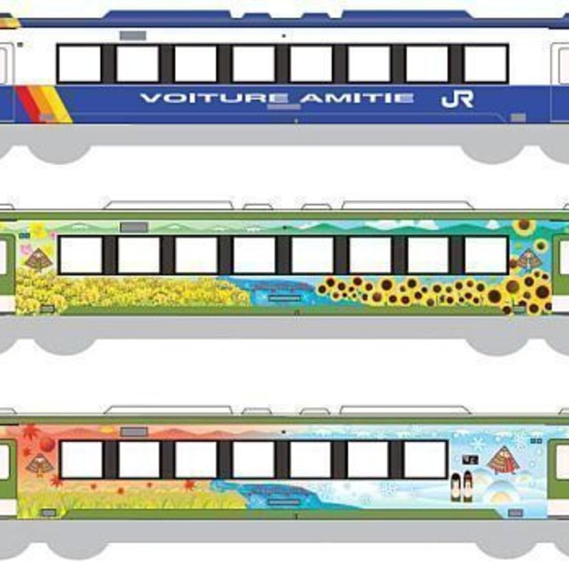 長野～新潟間を走るJR飯山線で、90年代の外装を復刻したラッピング列車が運転開始！！
