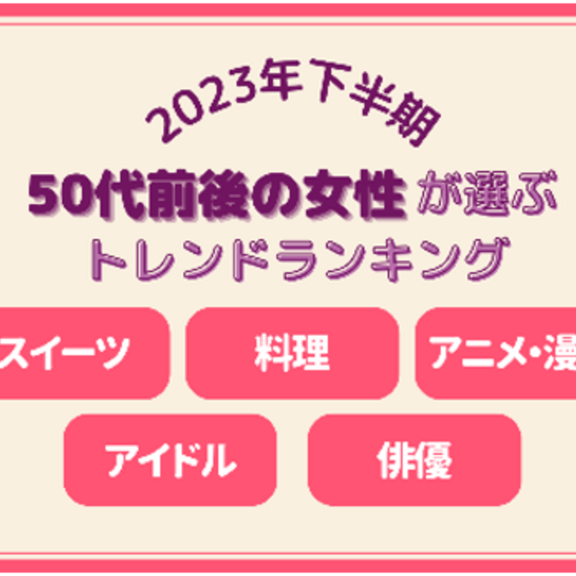 スイーツ、グルメ、アニメ・漫画、推し活…「2023年下半期50代前後の女性が選ぶトレンドランキング」が発表される！！