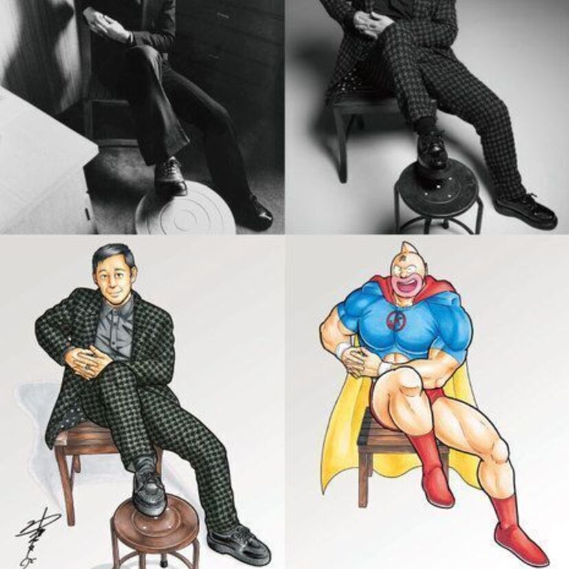 森雪之丞と同じポーズのキン肉マン！森雪之丞40周年BOXセット発売を記念してゆでたまごが描き下ろす！