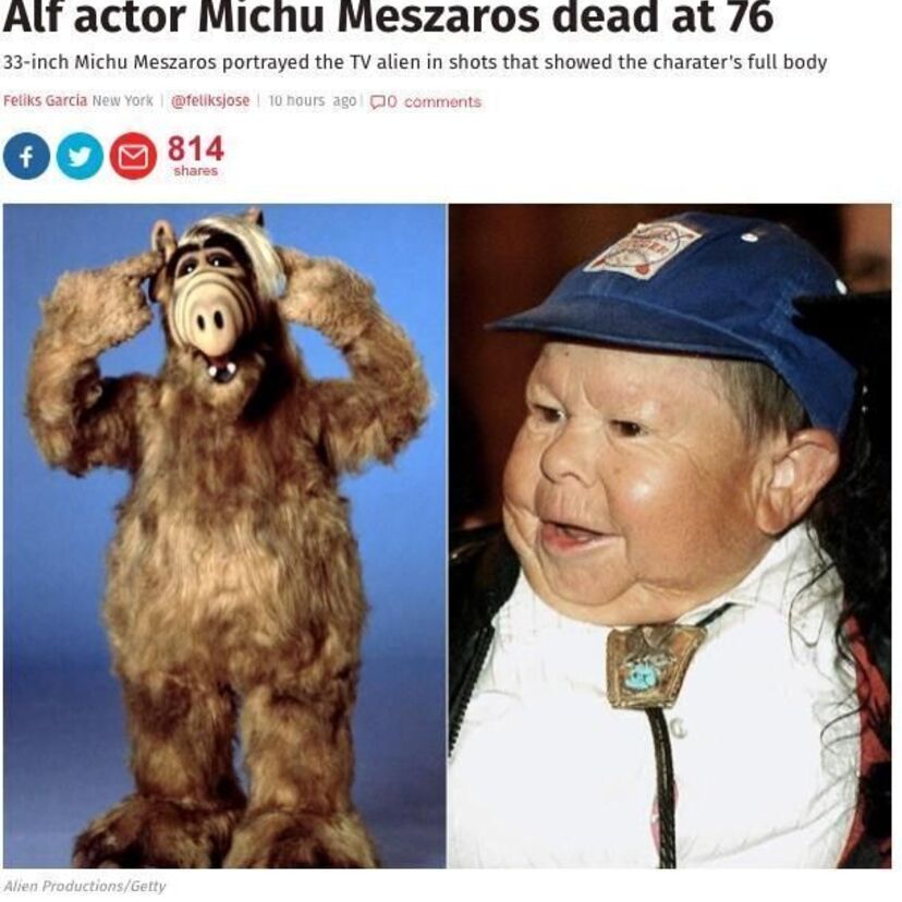 『アルフ』俳優のミッチュ・メサローシュが死去