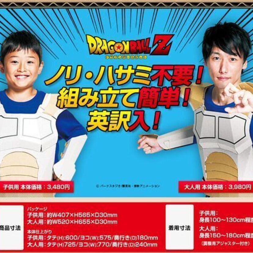 ベジータやナッパになって親子で戦闘！？簡単組み立ての「ダンボール ドラゴンボールZ 戦闘服編」が発売！